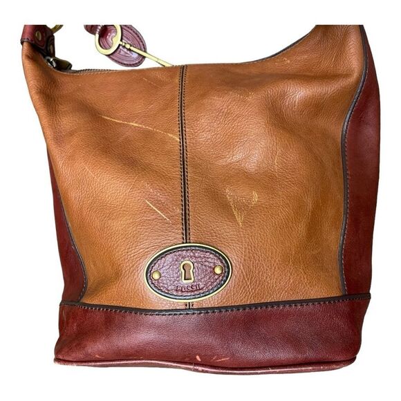 Fossil vintage reissue brown leather hobo bag brass zipper hardware tote shopper - Picture 13 of 16